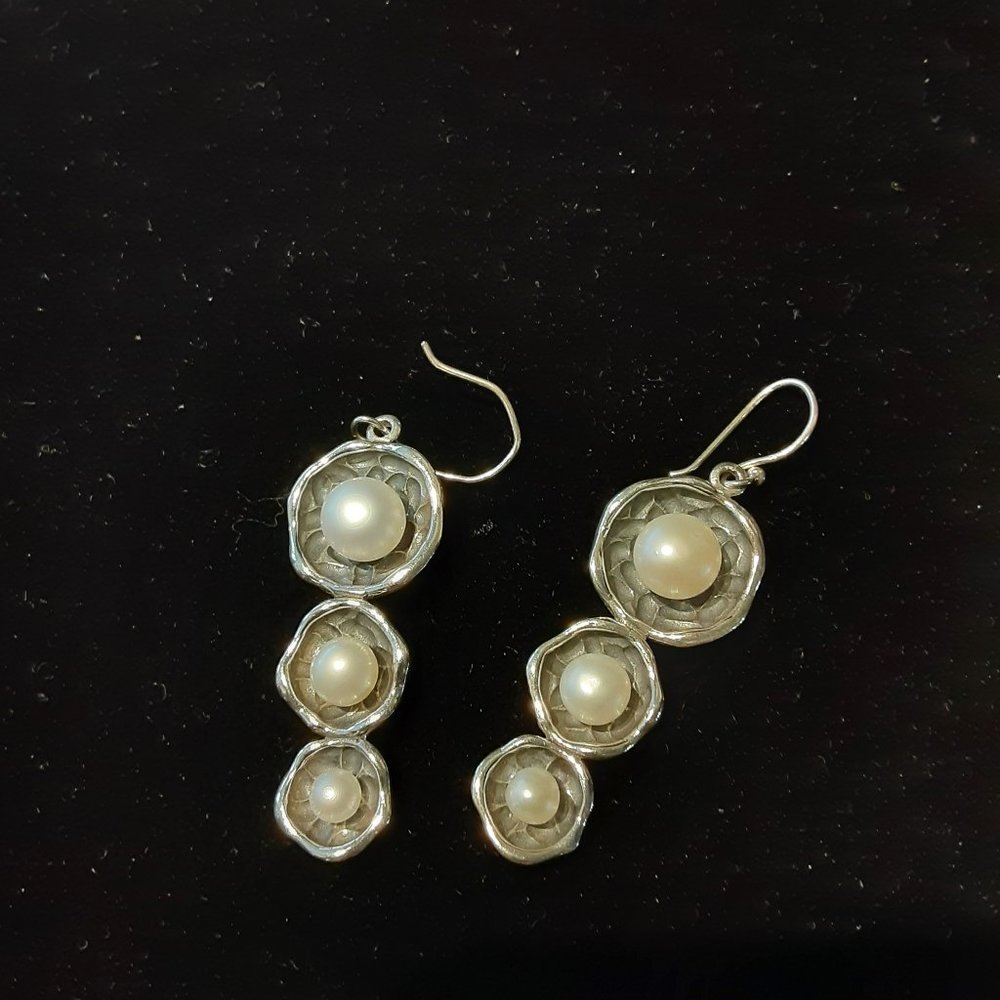 Pearl Drop Triple-Station Sterling Earrings